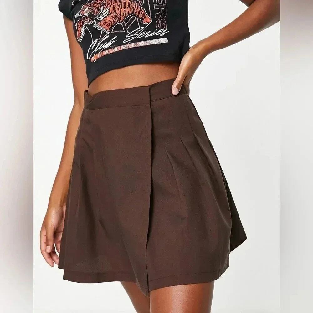 ASOS Design Curve Brown Pleated Mini Wrap Skirt Women's Size 16